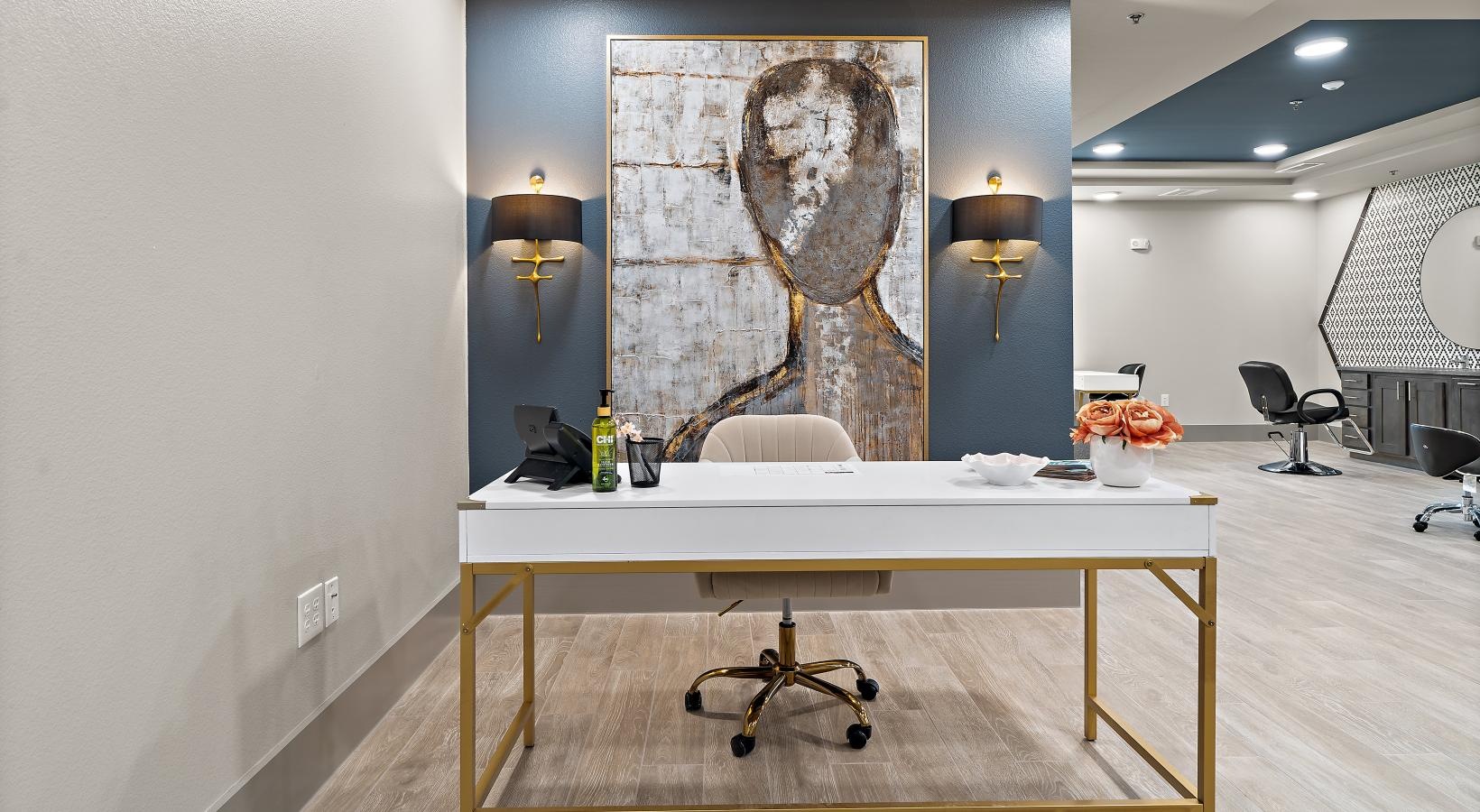 The essence of exceptional living a room with a desk and chair and painting