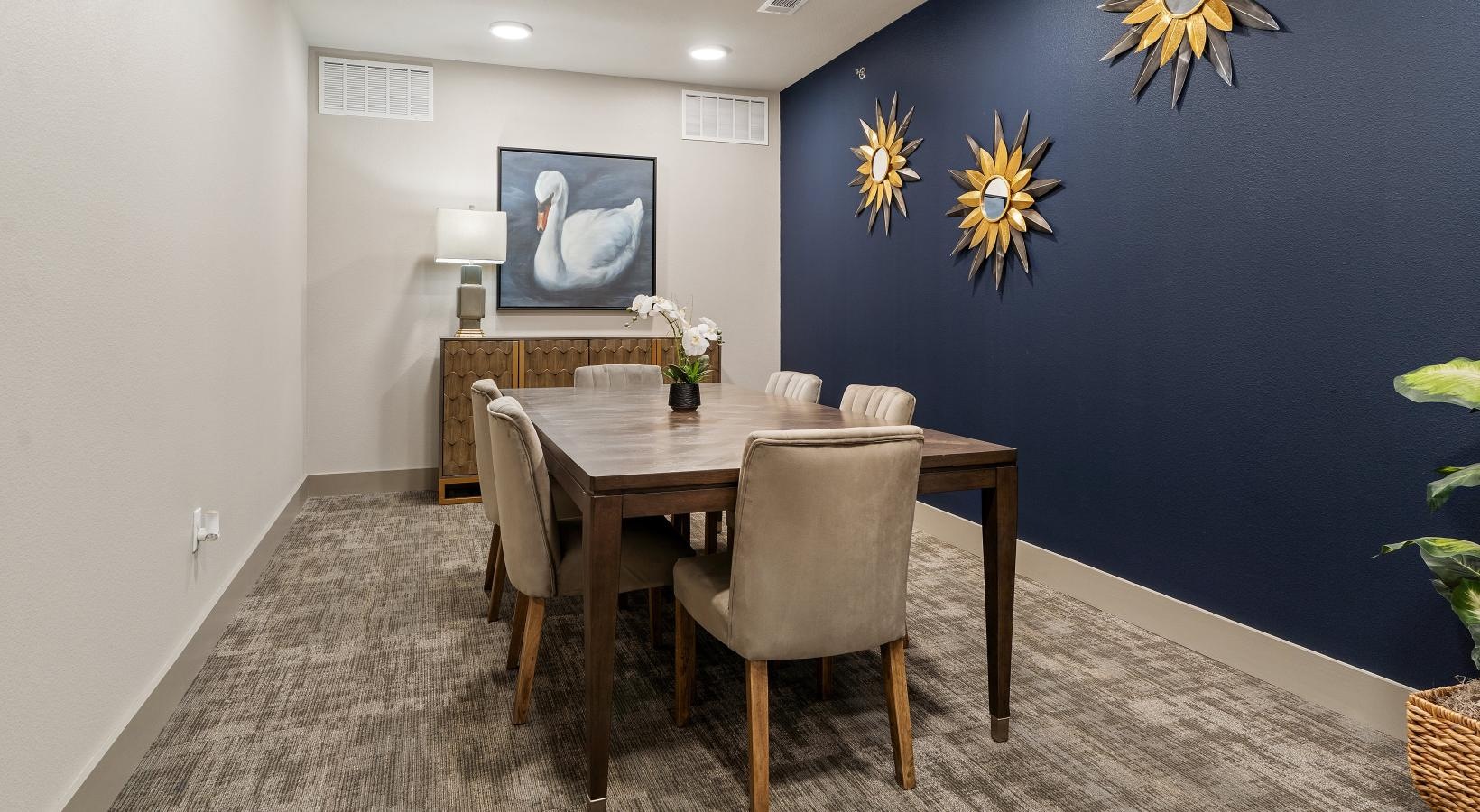 Enjoy our resident-only features a private room with a long table and seating