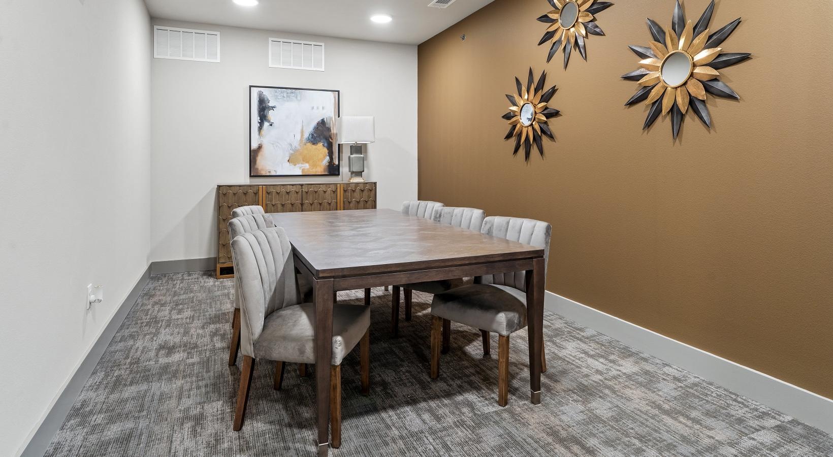 Find your perfect fit at Preserve at Willow Park a private room with a long table and chairs