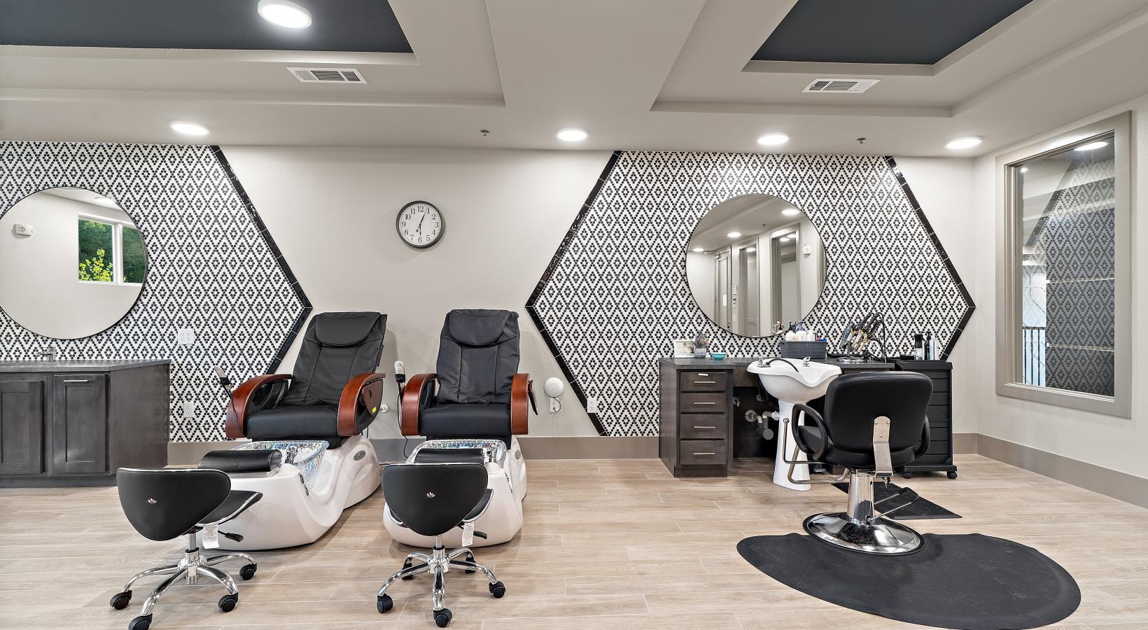 Find your perfect fit at Preserve at Willow Park a spa room with a vanity and spa chairs