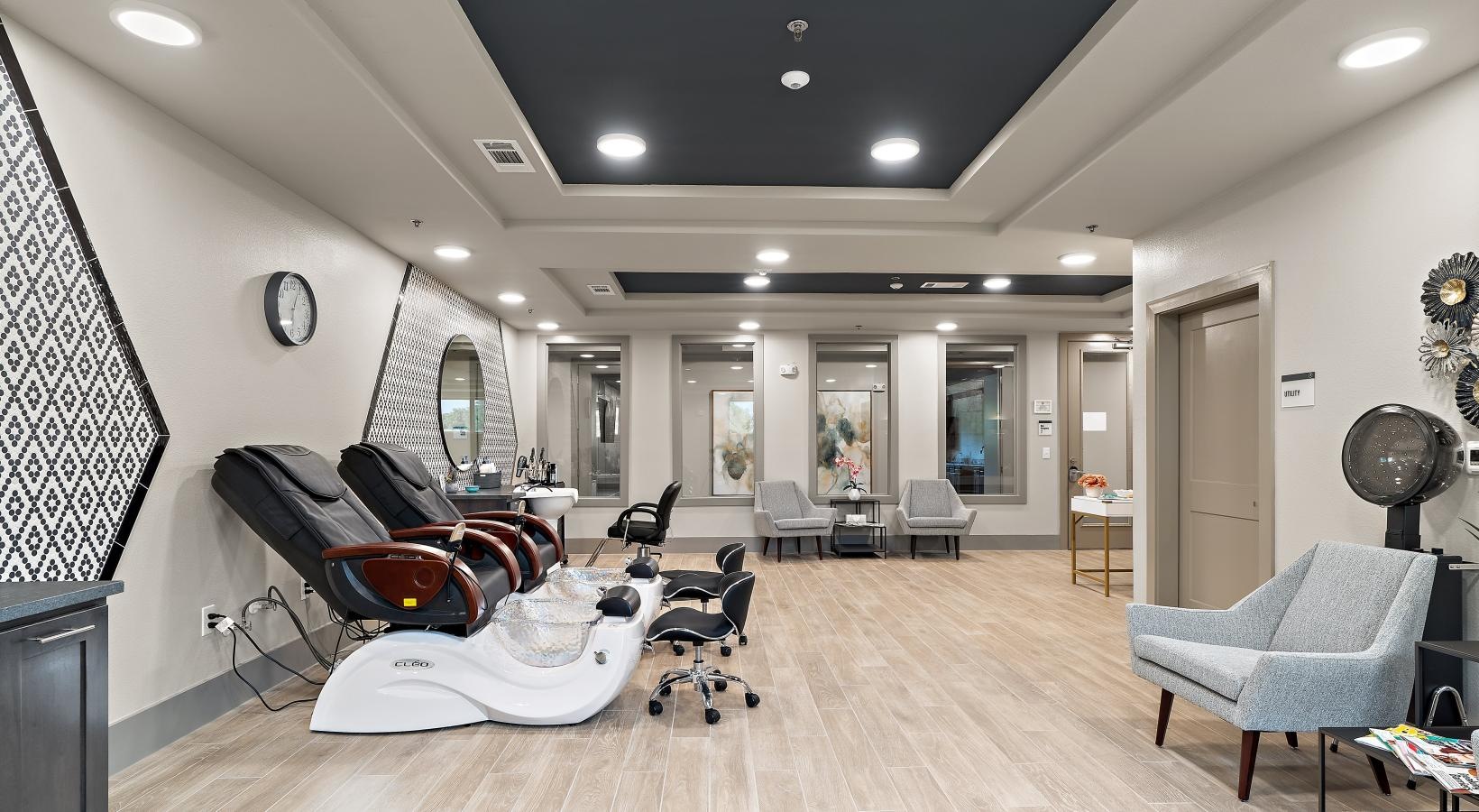 The essence of exceptional living a spa room with spa chairs and a hair dryer